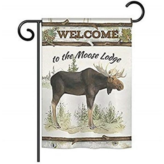 Breeze Decor BD-WL-G-110104-IP-BO-D-US18-WA 13 x 18.5 in. The Moose Lodge Nature Wildlife Impressions Decorative Vertical Double Sided Garden Flag