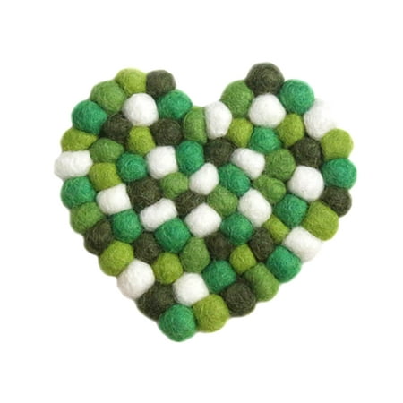 

BESTONZON Heart-shaped Insulated Coaster Colored Wool Felt Hair Ball Non-slip Cup Mat Coffee Mug Holder for Home Kitchen (Green Heart Shape)