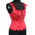 thumbnail image 4 of Yuwull Womens Vintage Ruffle Hem Overbust Corset Tie Front Lace-Up Back Bustier Shapewear Top, 4 of 5