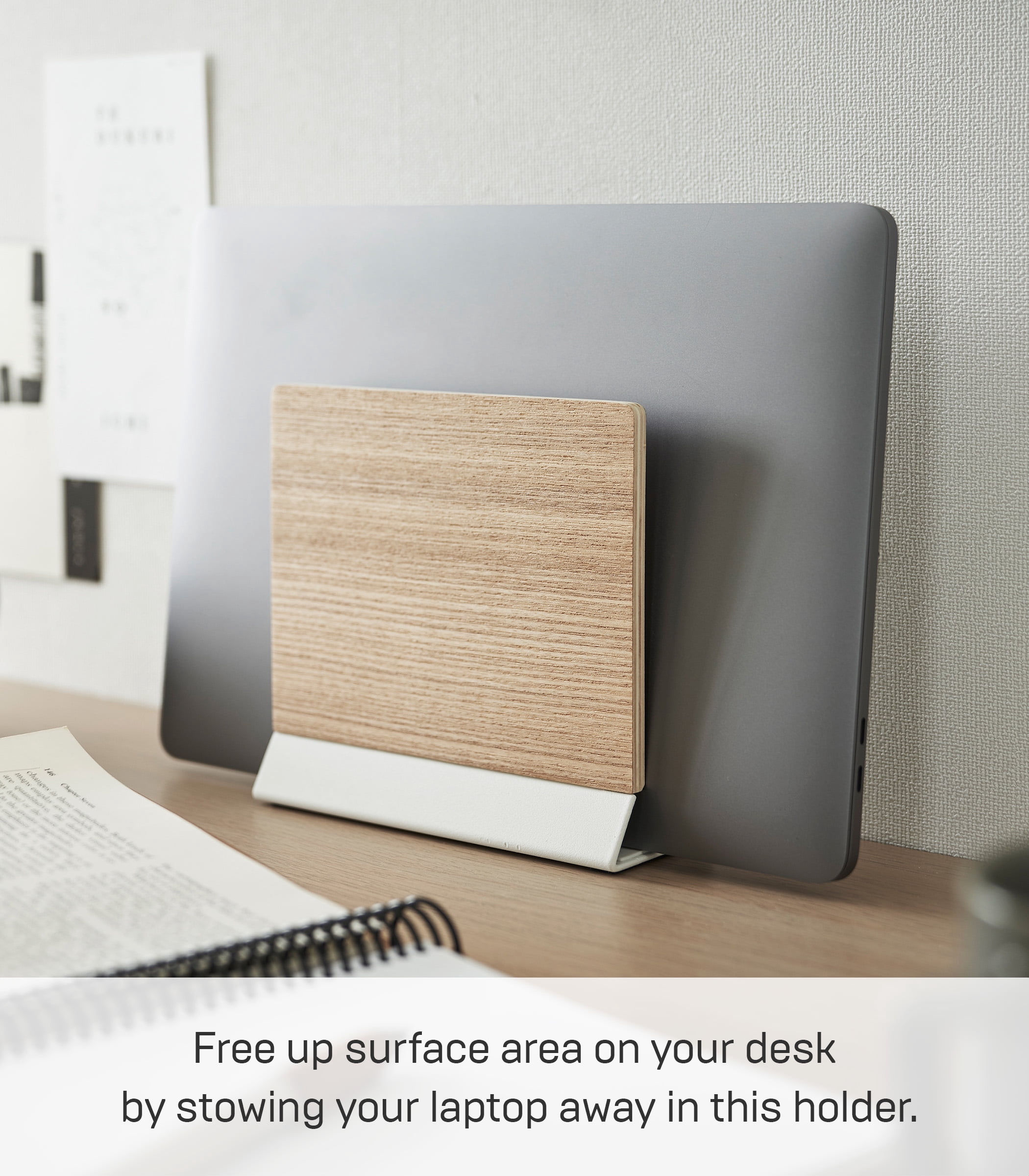 Yamazaki Home Slim Laptop Stand, Ash, Steel + Wood, No Assembly
