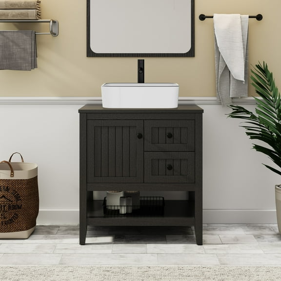 Eclife 30" Freestanding Bathroom Vanity Set with Vessel Sink, Faucet and Drain