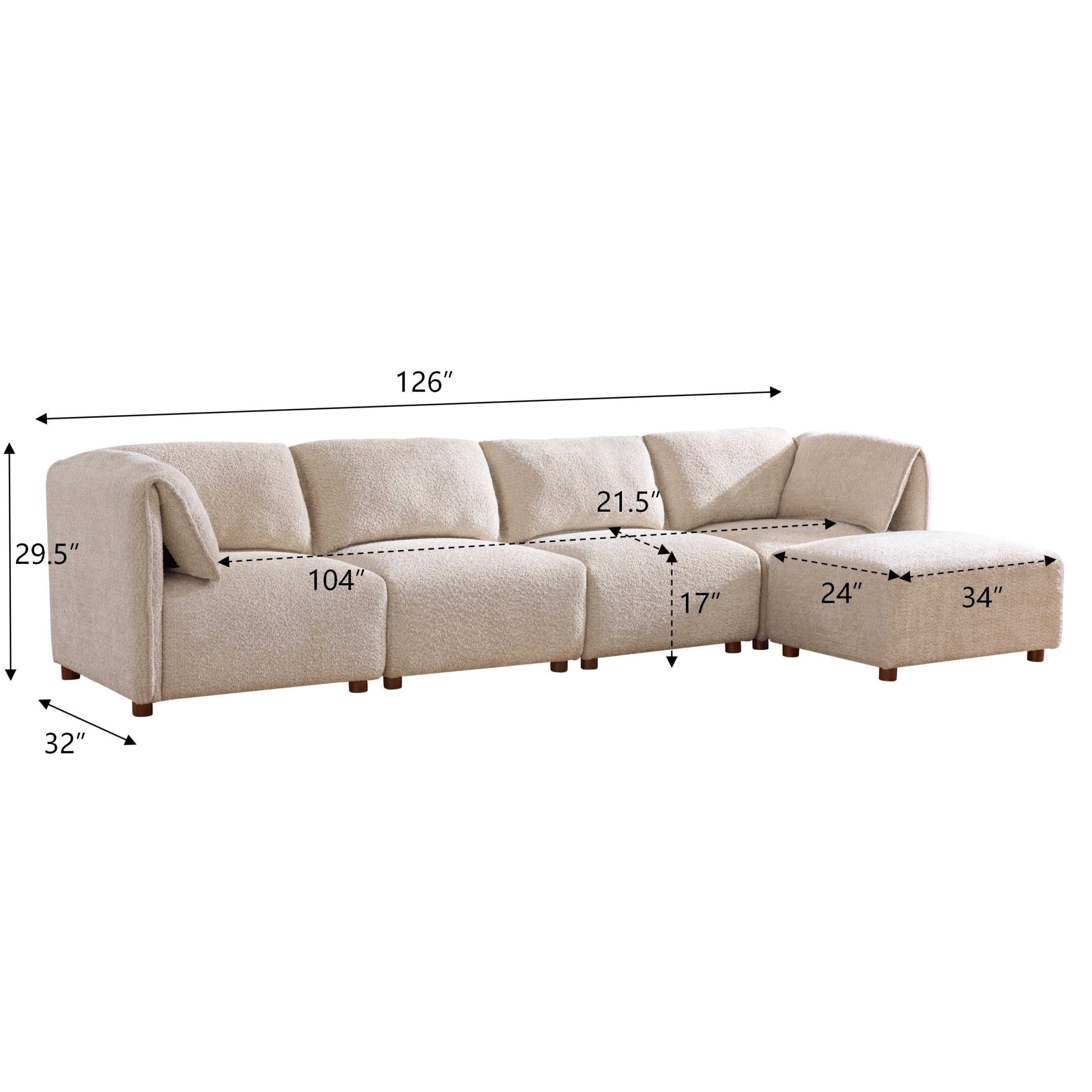 Christopher Knight Home 5-Seat Modular Sectional Sofa with Ottoman, Modern 126" Couch with Pillow Arms, Sesame