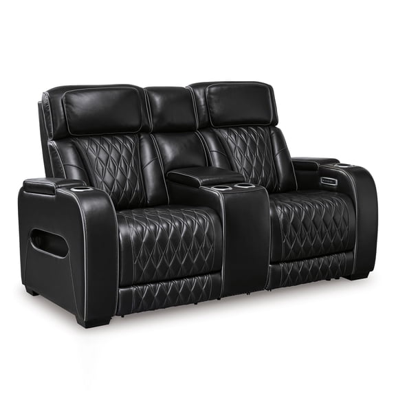 Bowery Hill Contemporary Black Power Reclining Loveseat with Console
