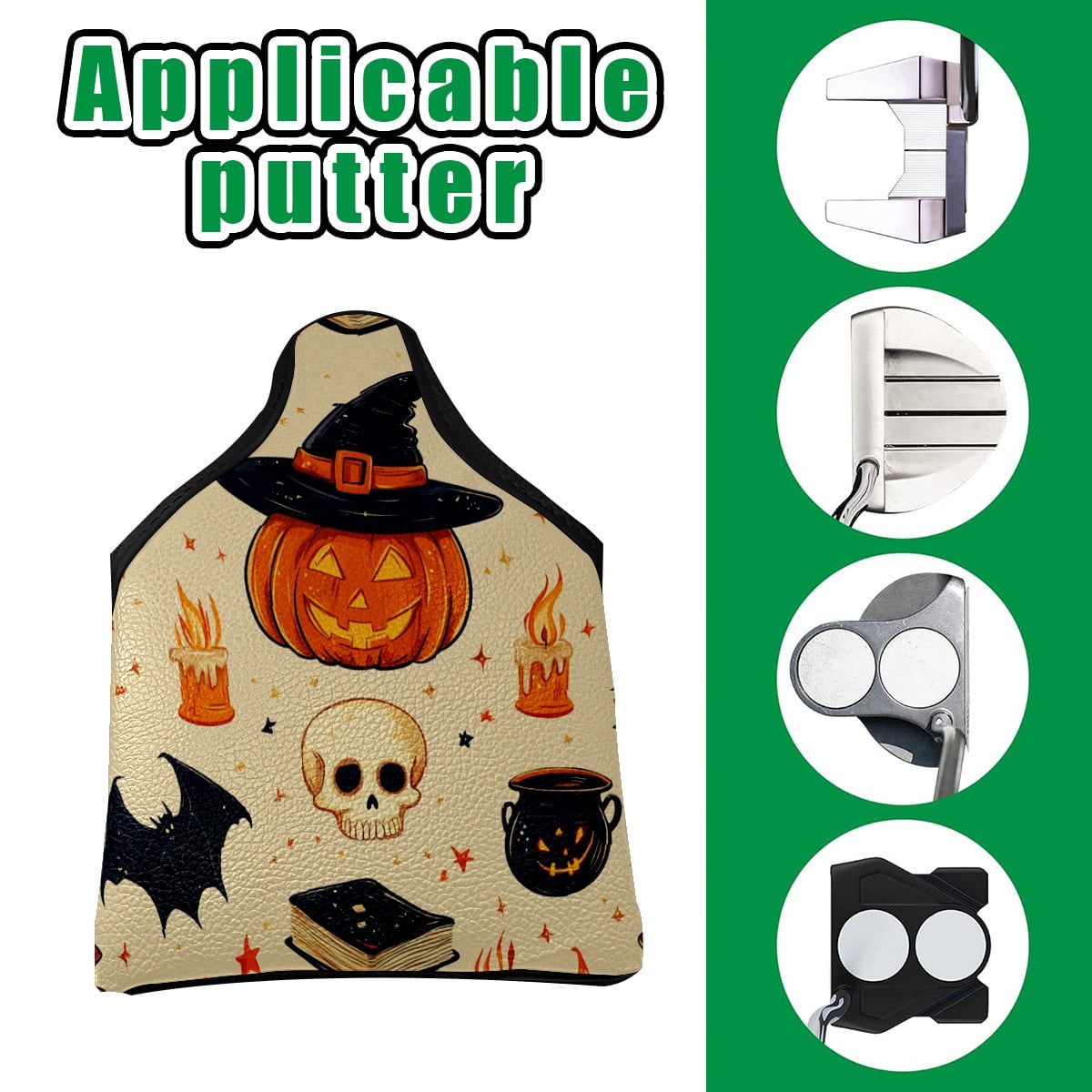 Golf Mallet Putter Cover Premium Leather Golf Putter Head Cover with Magnetic Closure Golf Cover for Men and Women Pumpkin Witch Hat