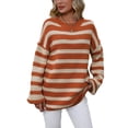 thumbnail image 1 of Faithtur Chandail Rayé pour Femmes Manches Longues Col Rond Coupe Ample Tricot d'Hiver, 1 of 8