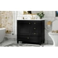 thumbnail image 3 of 36 Inch Freestanding Bathroom Vanity with Ceramic Sink, MDF and Solid Wood Construction, 3 Drawers and Cabinet with Shelves, Black Finish for Modern Bathrooms, 3 of 9
