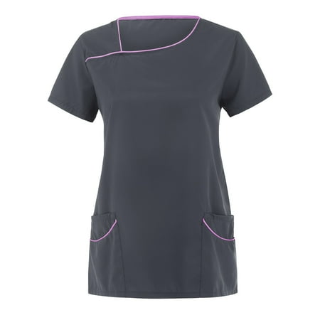 

TAIAOJING Women Scrubs Top Short Sleeve V-Neck Pocket Care Workers T-Shirt Tops