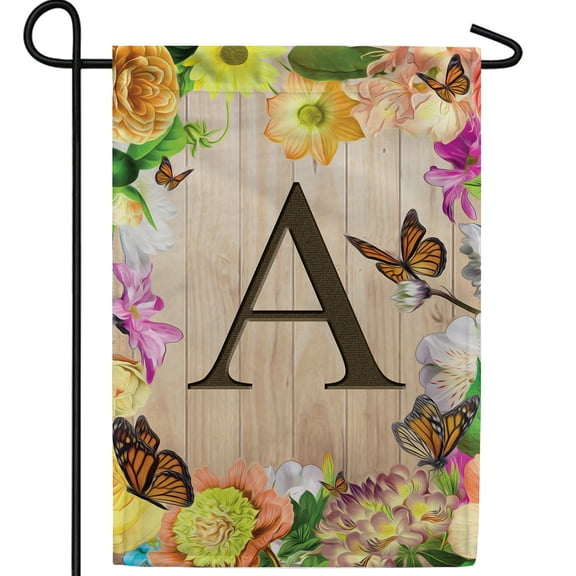America Forever Spring Monogram Garden Flag Letter A 12.5 x 18 inches Double Sided Vertical Outdoor, Yard, Lawn, Seasonal Decorative Beautiful Flowers, Summer Butterfly Garden Flag