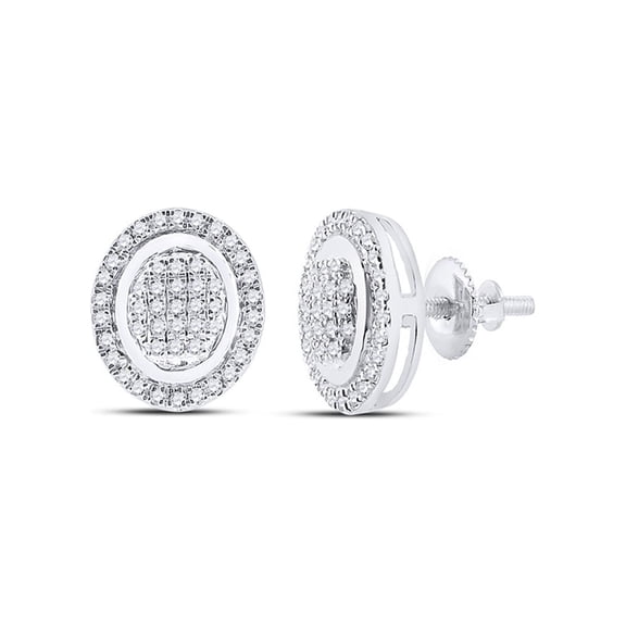 Diamond Queen Sterling Silver Mens Round Diamond Oval Earrings 1/4 Cttw