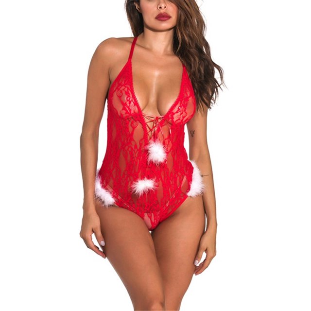 VISgogo Lencería sexy para mujer Teddy, encaje transparente vendaje con cuello en V sin espalda Babydoll Body, regalo de Navidad para novia, esposa VISgogo moda