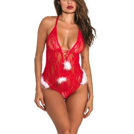 LEVEFORD Women Sexy Lingerie Teddy  Lace Sheer Bandage Backless Bodysuit