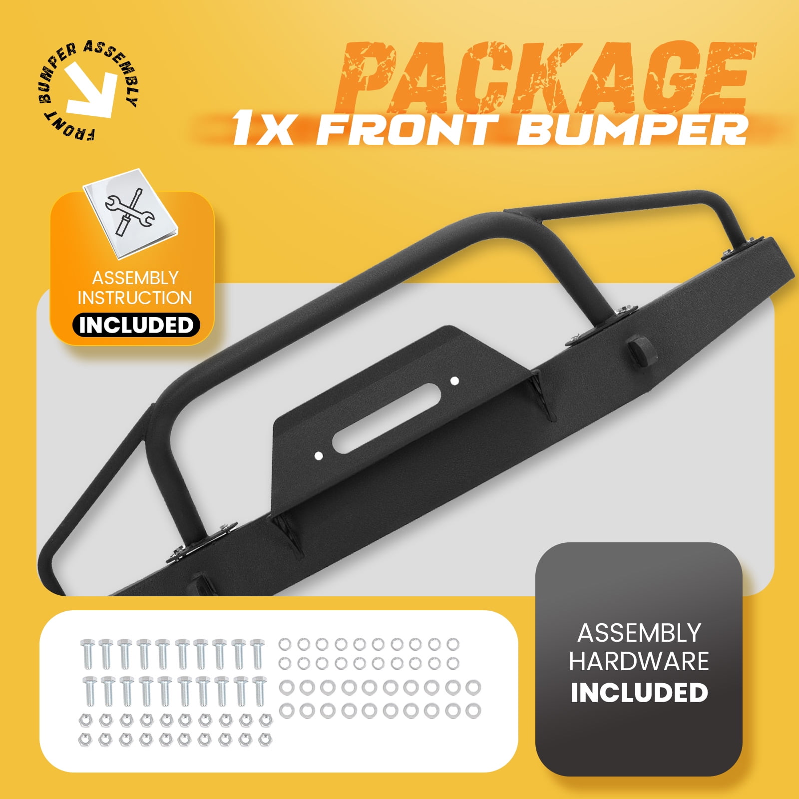 KOJEM Front Bumper Compatible with 1983-1992 Ford Ranger & 1984-1990 Ford Bronco II w/Winch Plate Bull Bar Powder Coated Black Steel