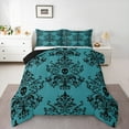 thumbnail image 2 of jejeloiu Damask Victorian Flower Queen Comforter Set,Halloween Skleleton Bedding Sets,Cyan Black Bedding Comforter Set For Men Women,Lightweight Room Decorative Reversible,3pcs, 2 of 8