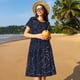 thumbnail image 4 of Balery Navy Dark Blue Vestidos sueltos de manga corta para mujer, vestidos de verano 2025, vestidos casuales de corte A con vuelo., 4 of 6