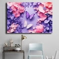 thumbnail image 4 of Mudket Paper Art Pink and Purple Flowers with Butterflies Canvas Wall Art, Floral Wall Decor, Framed Ready to Hang Artwork for Living Room Bedroom - 12"L x 8"W, 4 of 10
