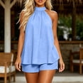 thumbnail image 4 of Karymi Jumpsuits for Women Solid 2 Piece Vacation Outfit Set, Halter Neck Sleeveless Loose Flowy Tank Top, Elastic High Waist Relaxed Fit Shorts Womens Workout Tops, 4 of 6