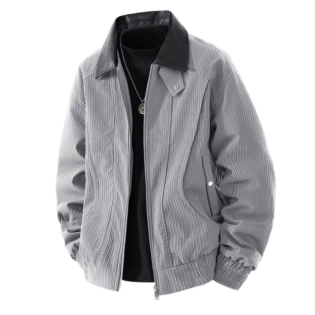 Dagegui Men's Fall Jacket Lightweight Going Out Varsity Jackets Solid Color Zip Up Turndown Collar Coats with Pockets Gray XXL