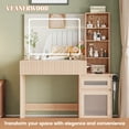 thumbnail image 3 of VEANERWOOD Makeup Vanity Desk with Large Mirror, Fluted Vanity Table Makeup Desk with Charging Station 2 Drawers and Cabinet, Lots of Storage Shelves, 3 of 10