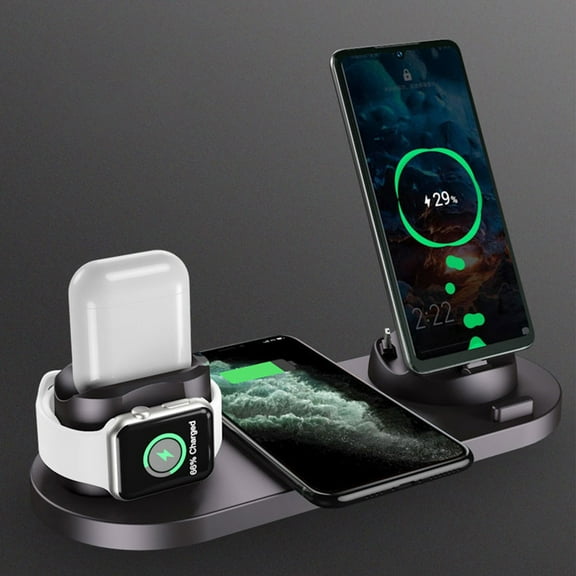 Oxodoi Wireless Charging Dock Station,6-in-1 Fast Charger for iPhone,Android,Apple Watch,Type-C Devices,Anti-Skid Base