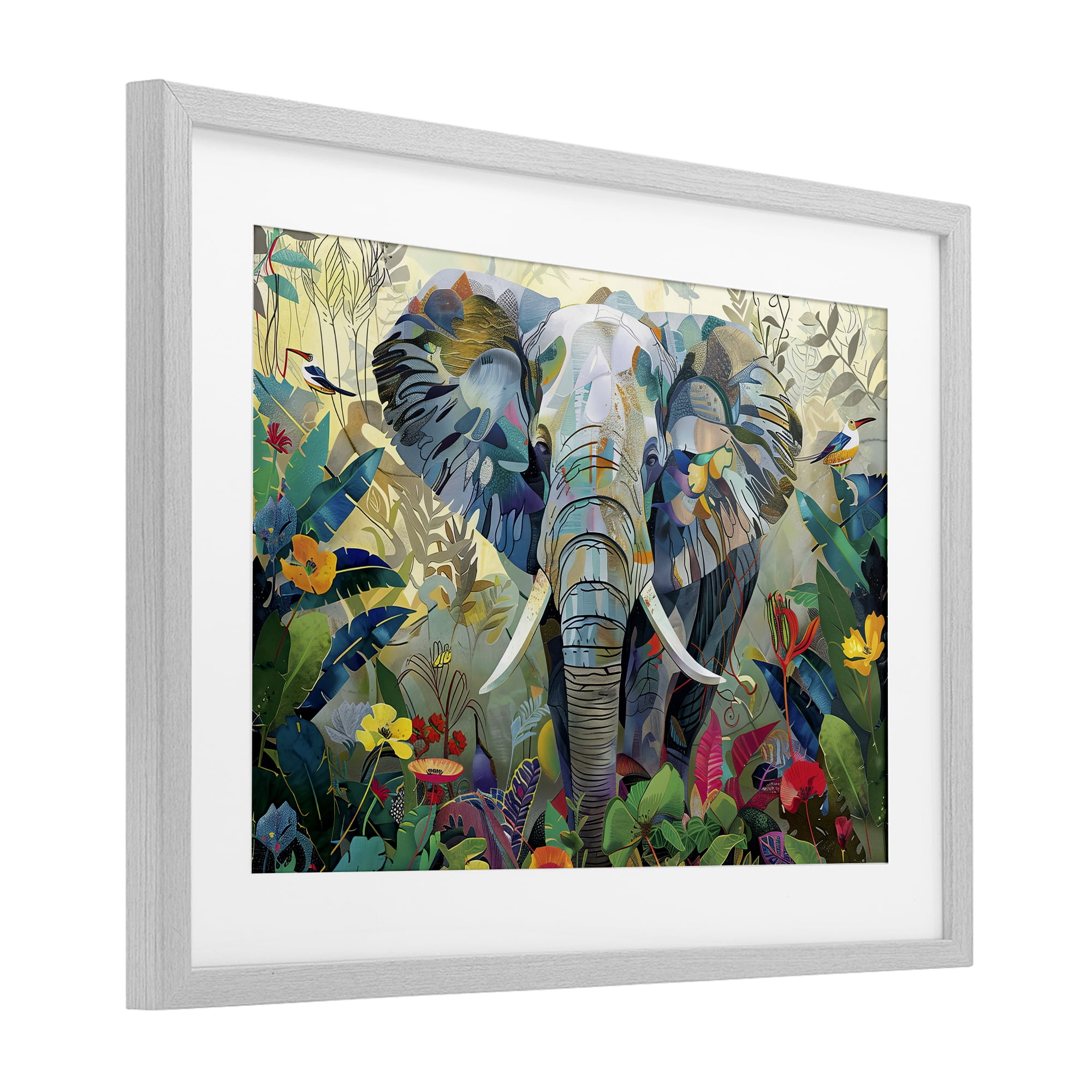 Stupell Industries Elephant's Realm in Tropical Bloom Gray Framed Print Under Glass, design by Lazar Studio
