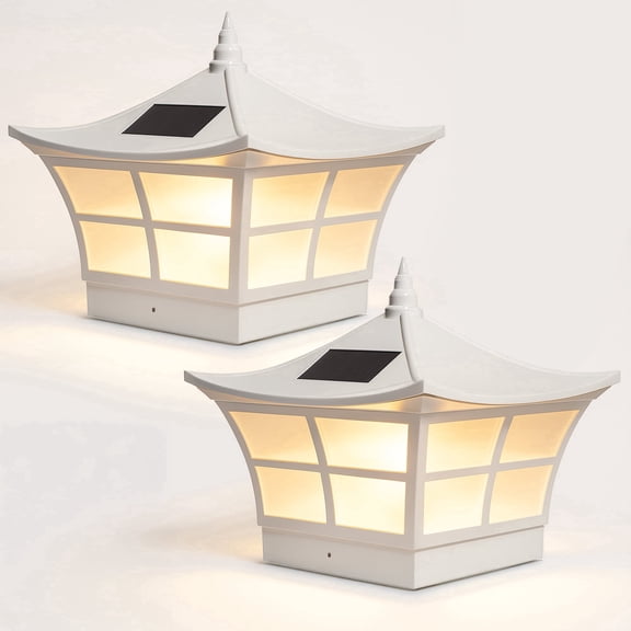 Classy Caps Ambience Solar Post Cap - Fits 5"x5" and 4"x4" Posts - Lit Candle Effect - White Vinyl (PVC) (Set of 2)