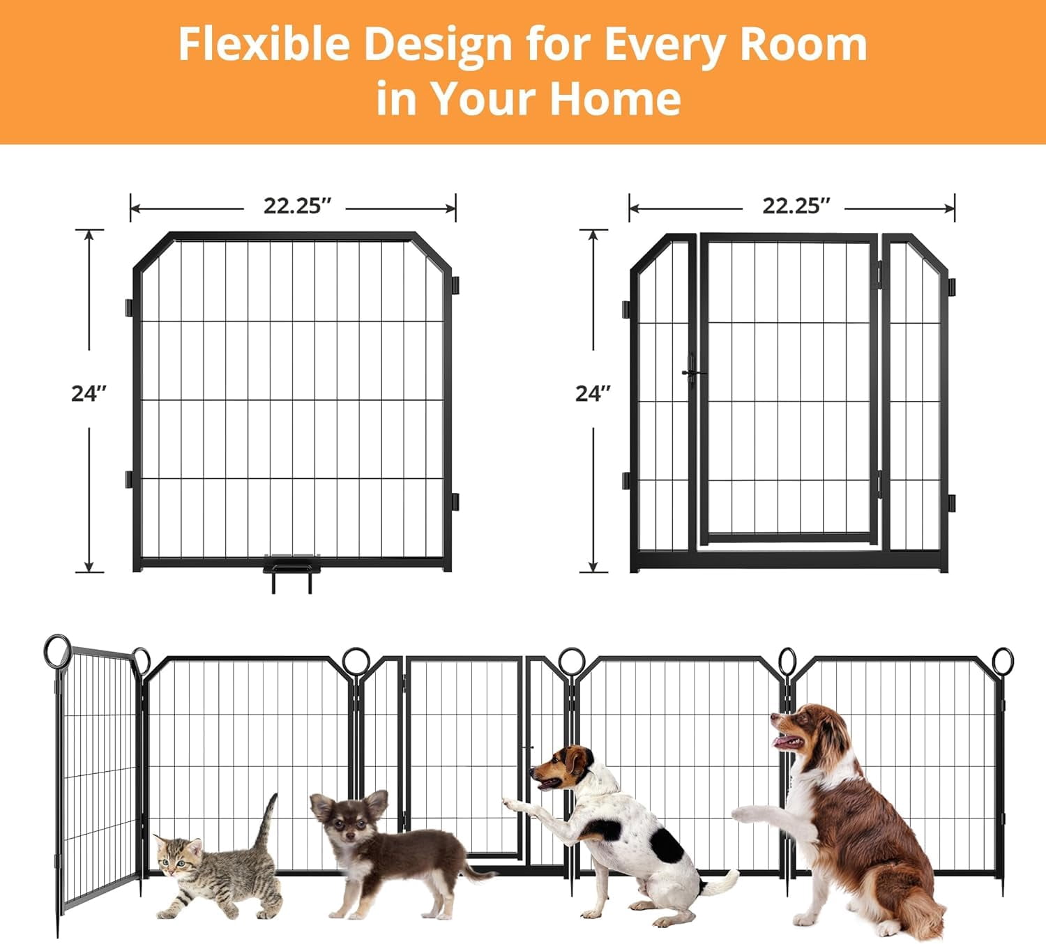 Riedhoff Dog Fence 40-Inch Indoor/Outdoor Fence for Dogs with 8Pcs Panels, Black