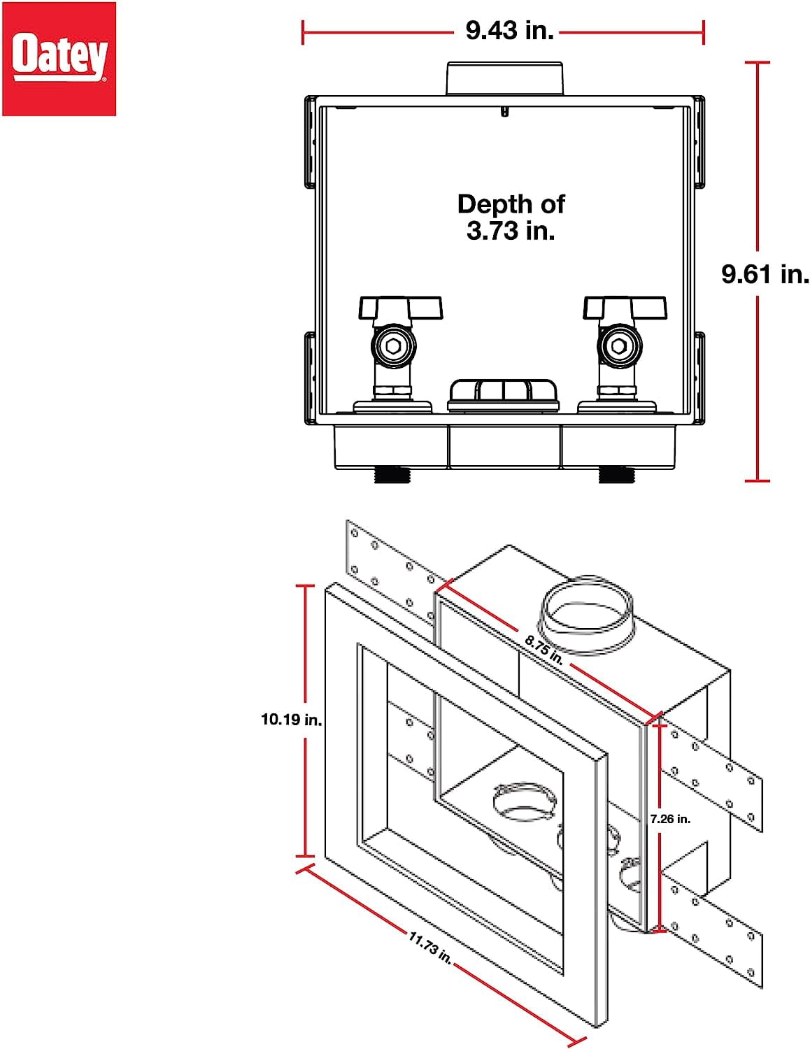 Oatey 38532 Washing Machine Outlet Box with 0.25 Turn Brass Ball Valves