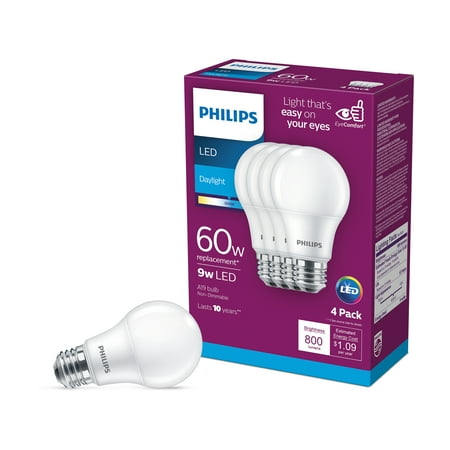 

Philips LED 60-Watt A19 Light Bulb Frosted Daylight Non-Dimmable E26 Medium Base (4-Pack)