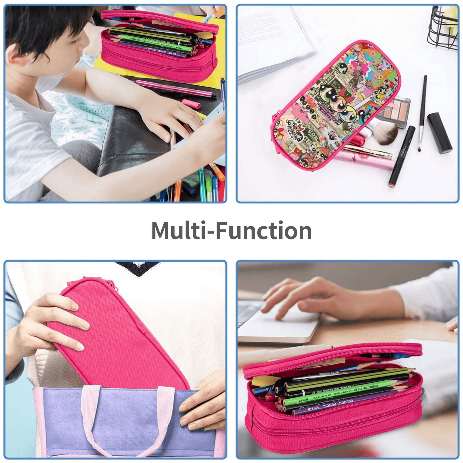 The Powerpuff Gi-rls Pencil Case Large Capacity Pencil Pouch Penbag Office Stationery Organizer Travel Makeup Bag Pink