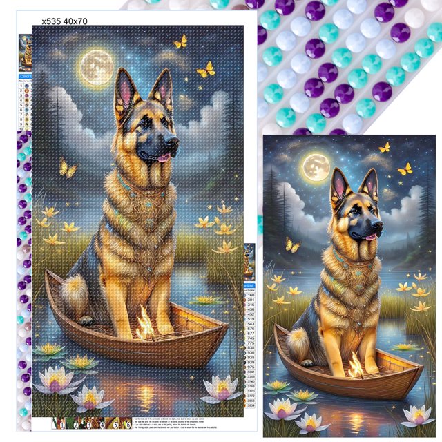 Pintura de diamante 5D DIY, Kit de decoración de perro lobo en un barco, taladro redondo completo, 40x70cm