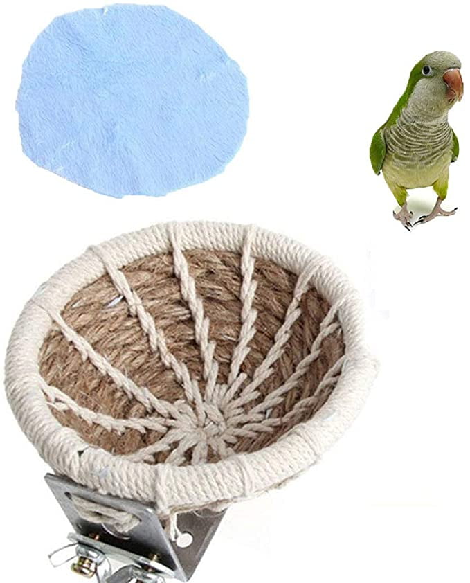 NOGIS Handmade Flax Rope Weave Bird Breeding Nest and Small Parrot Cage Hatching House Hut Nesting Box for Budgie Parakeet Cockatiel Parakeet Conure Canary Finch Lovebird