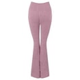 thumbnail image 6 of GEWSEY Women's Lettuce Trim Bell Bottom Flare Pant Elastic High Waist Wide Leg Pants (Pink, S), 6 of 9