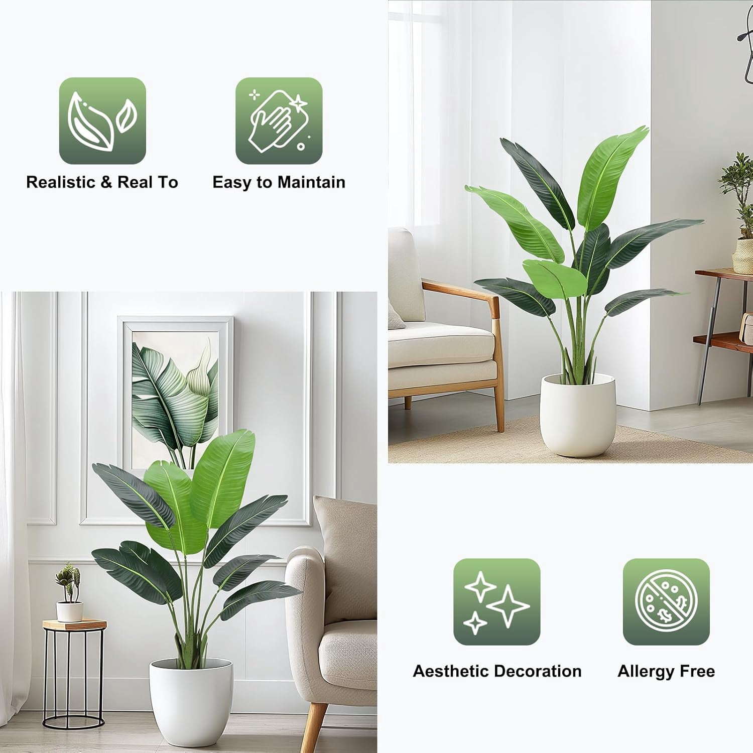 4ft Bird of Paradise Artificial Plant,Fake Silk Banana Leaf Tall Artificial Plants,1Pcs Faux Bird of Paradise Plant Tall Tropical Green Tree for Home Living Room and Office Decoration, Indoor Outdoor