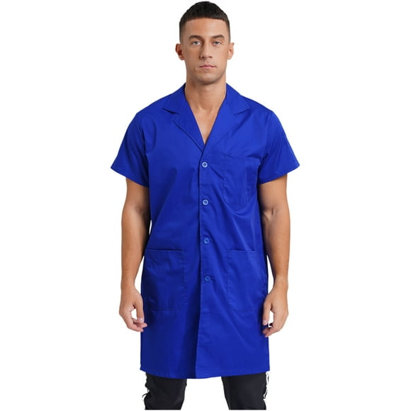 iiniim Manteau de Travail pour Homme à Manches Courtes, Résistant à l'Usure et Antipoussière, Veste Techno Antistat, Manteau de Labo Bleu Royal 170/L