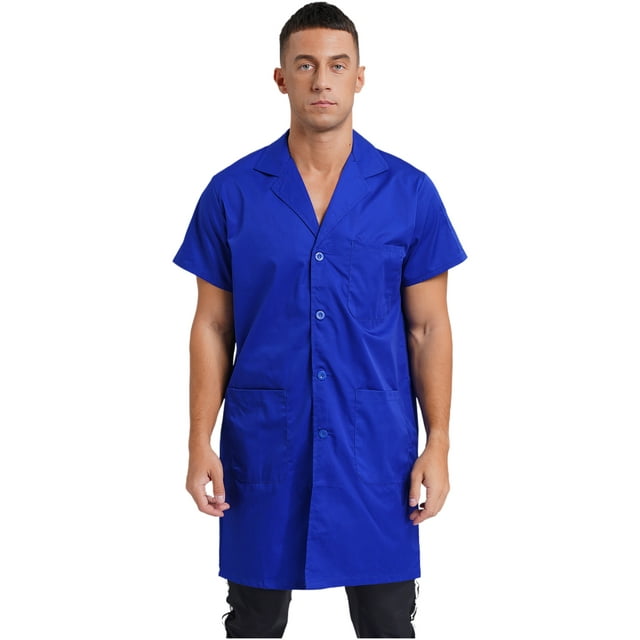 iiniim Men's Short Sleeve Wear Resistant Dustproof Work Coat Anti Stat Tech Jacket Lab Coat Royal Blue 170/L