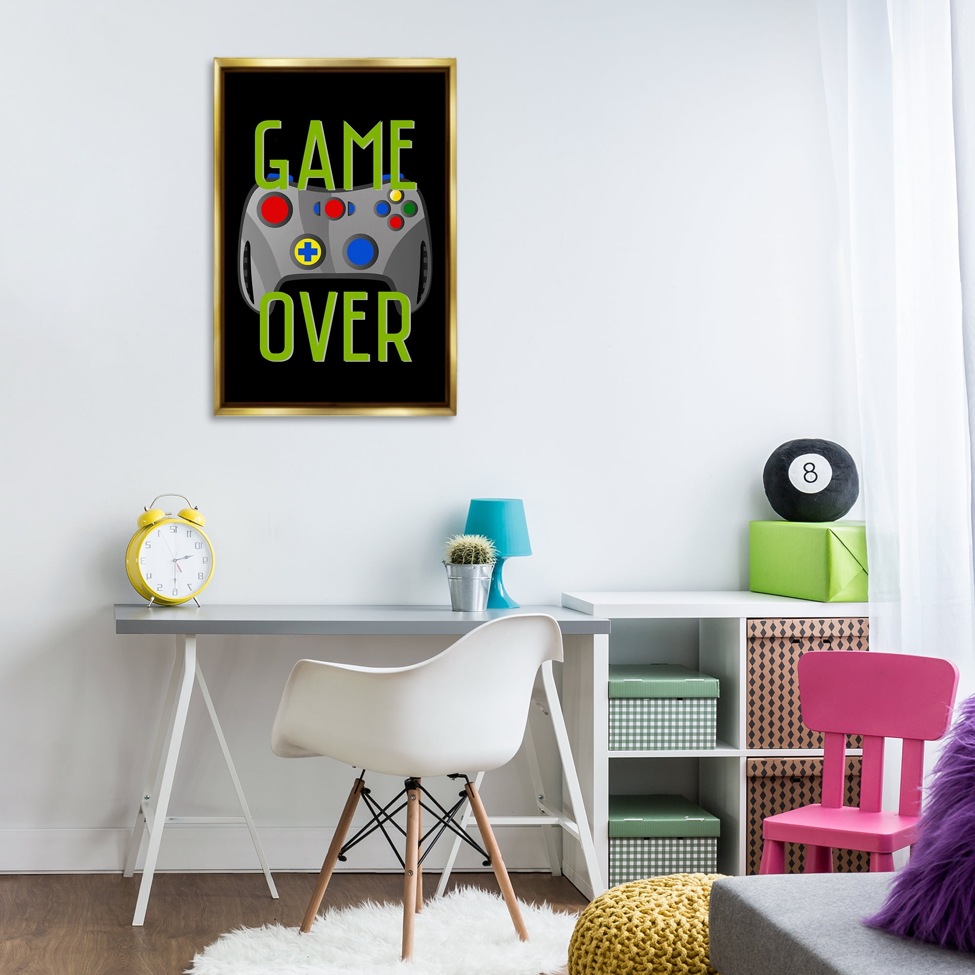 Stupell Industries Game Over with Controller Typography Painting Gold Floater Framed Art Print Wall Art, 21 x 31