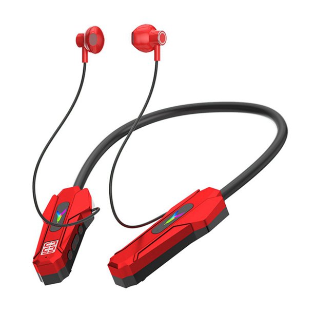 Auriculares Inalámbricos Bluetooth con Banda para el Cuello, Pantalla LED, Auriculares para Juegos, Auriculares Deportivos Magnéticos A Prueba de Agua con Micrófono HD Rojo