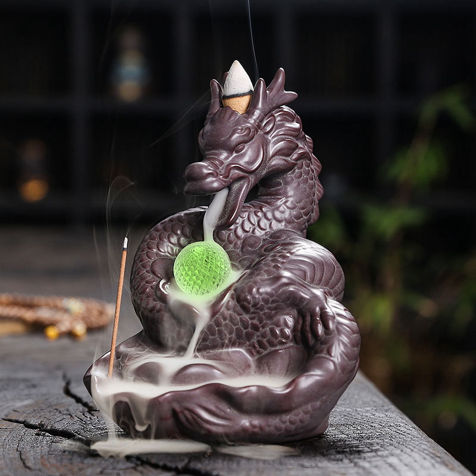 Ceramic Dragon Backflow Incense Burner Creative LED Light Chinese Loong Waterfall Smoke Incense Stick Holder Home Decor Accessories