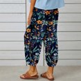 thumbnail image 2 of Pantalones tobilleros finos para mujer, estampado a la moda, cintura media, pierna ancha, pantalones cónicos con linterna, tipo 5 S, 2 of 7