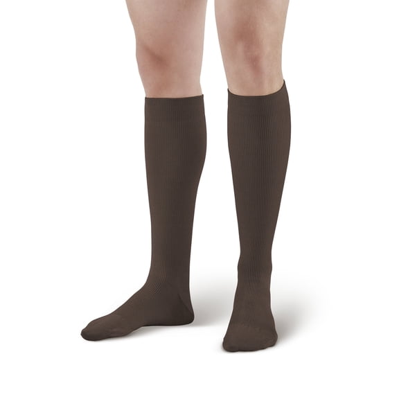 Ames Walker AW Style 132 Cotton 15-20 mmHg Moderate Compression Knee High Socks Brown Large