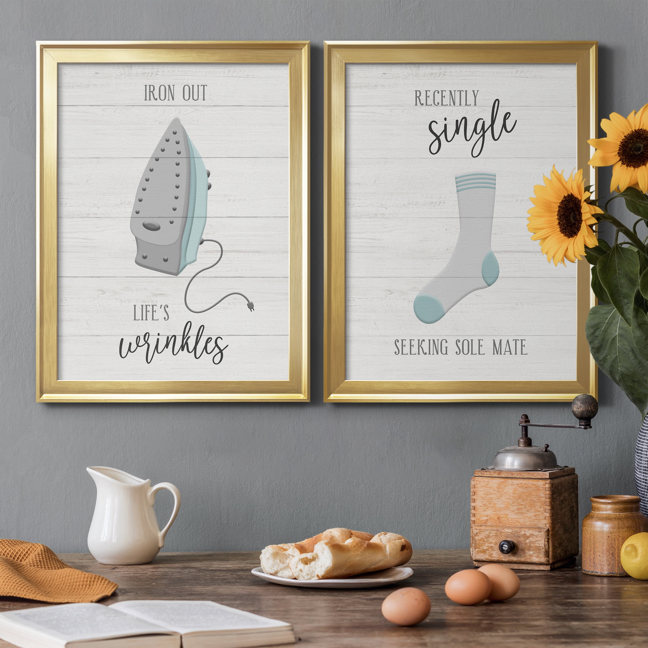 2 Piece Set Iron Out Premium Framed Canvas - Ready to Hang - 18.5 x 24.5 Each - Gold Frame