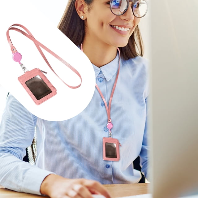 &Craft&Stationery Badge Holder With Zip Slim PU ID Card Wallet Neck Lanyard And Retractable Reel For Easy