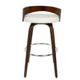 thumbnail image 6 of Grotto Mid-Century Modern Barstool with Swivel in Cherry with White Faux Leather by LumiSource - Set of 2, 6 of 8
