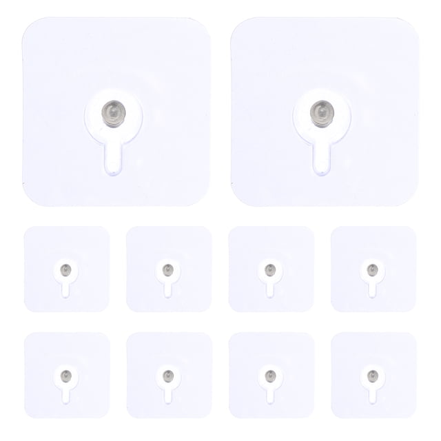 12 ganchos adhesivos transparentes para colgar cuadros, sin taladros, resistentes y autoadhesivos para baño y cocina.