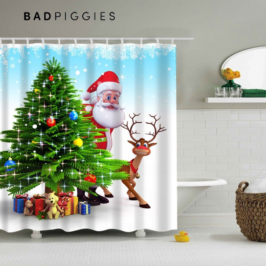BadPiggies Christmas Shower Curtain Waterproof Polyester Bath Curtain