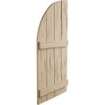 thumbnail image 3 of Ekena Millwork 22"W x 72"H (50" Low Side) Timberthane Pecky Cypress Four Board Joined Board-n-Batten w/Quarter Round Arch Top Faux Wood Shutters (Per Pair), Primed Tan, 3 of 6