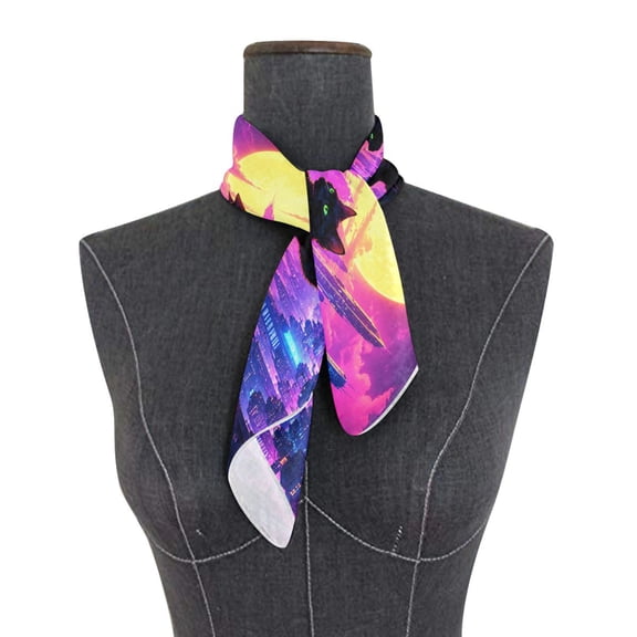 Square Scarf 24x24 Inch Golden Moon Cyber Cats Silky Satin Sun Protection Neck Scarf for Women Multi-Purpose Head Wrap Bandana for Hair Bag Decoration