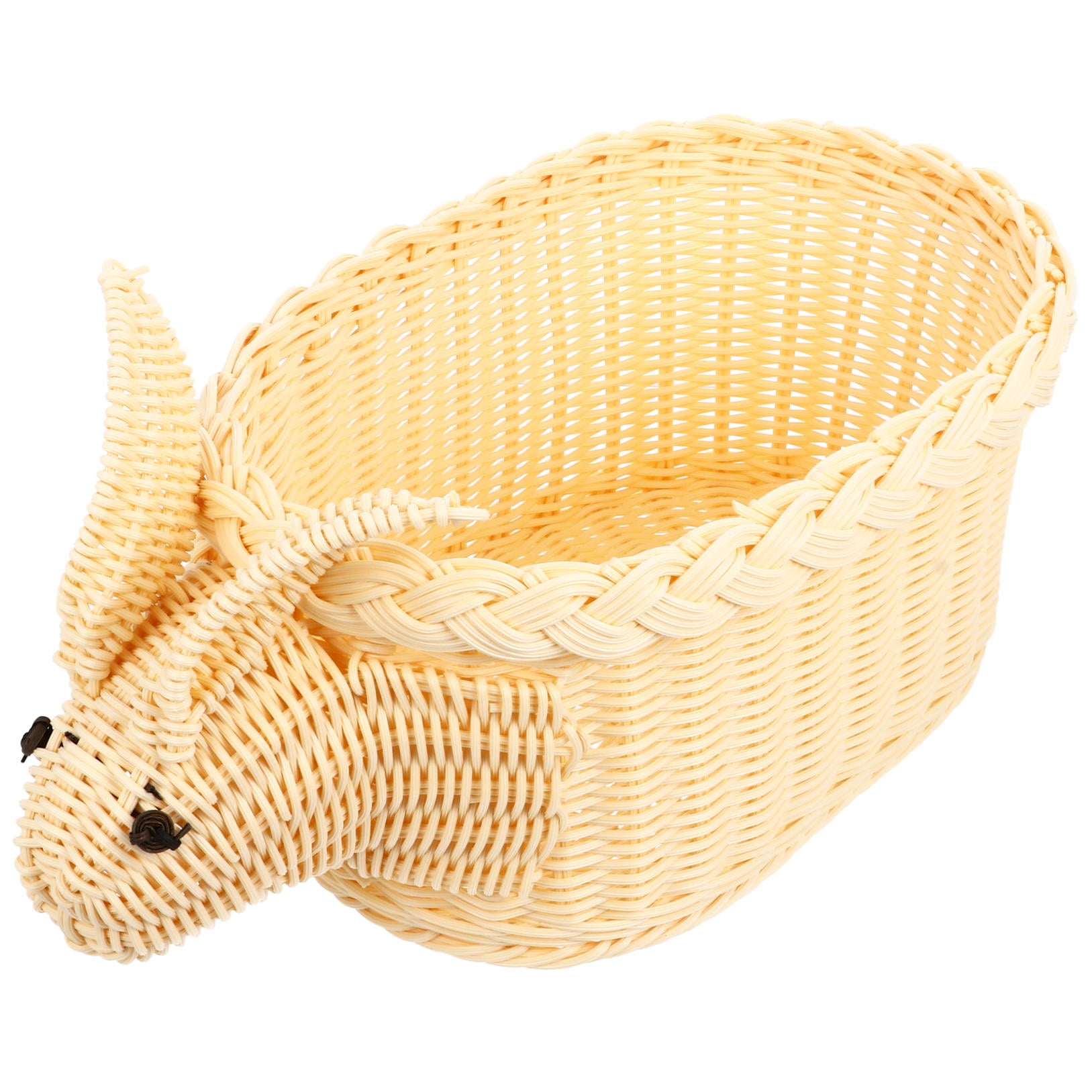 COSMOBETTY Rabbit Shaped Rattan Woven Basket Beige L Size for Easter Celebration 1Pack