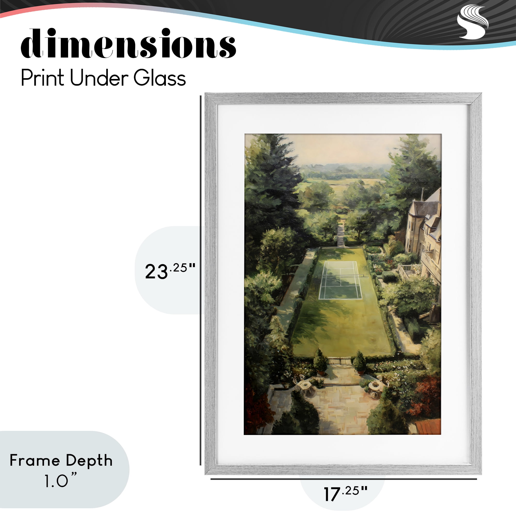 Stupell Industries Vintage Tennis At The Manor Gray Framed Print Under Glass, design by Petal Prints Design