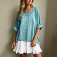 thumbnail image 4 of Asgosdo Womens 2 Piece Linen Blend Outfit Oversized Short Sleeve Top Ruffle Mini Skirt Casual Set, 4 of 5